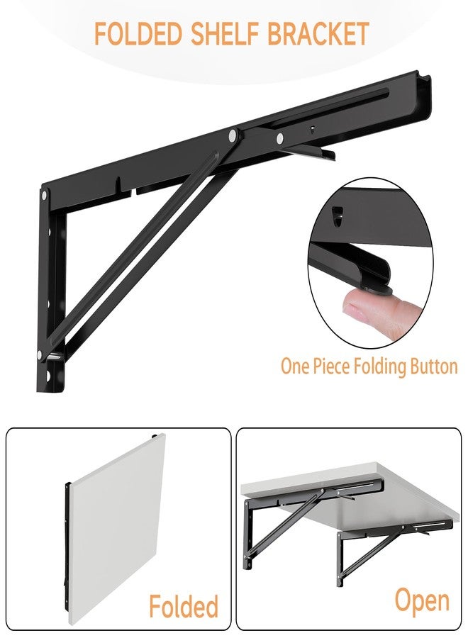 LSK Folding Shelf Brackets, 16 Inch Heavy Duty Collapsible Shelf Bracket, Wall Mounted L Table Hinges Brackets for Bench Table, Space Saving DIY Black Bracket, Max Load 220lb, Pack of 2 - Image 5
